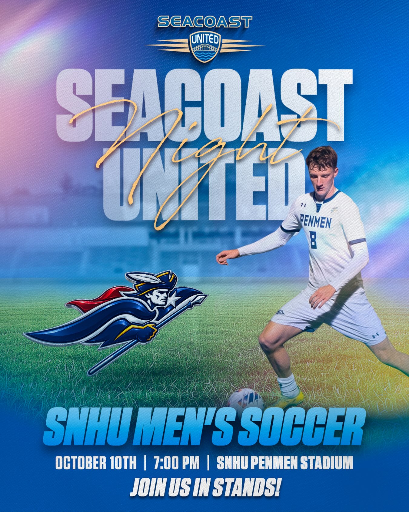 Seacoast United Night at SNHU, October 10 at 7 p.m. Original event graphic.